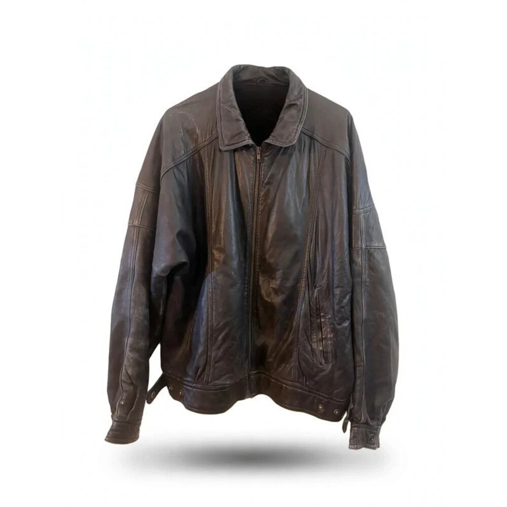 Via Europa Vintage Black Leather Bomber Jacket Size L